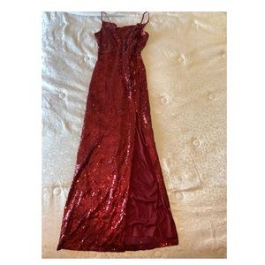 red sequins slit dress